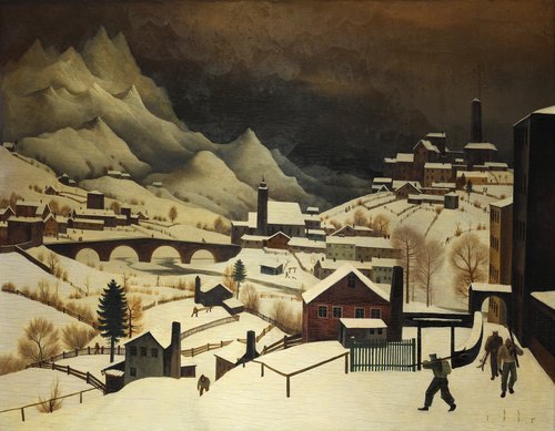 Winterlandschaft  - Franz Sedlacek (Breslau 1891 - 1945, in Polen vermisst) 
Öl auf Sperrholz, 60 x 77,5 cm , monogr. u. dat. re. u. F.S. 1935