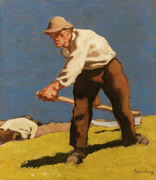 Zwei Mäher  - Albin Egger-Lienz (Stribach/Osttirol 1868 - 1926 St. Justina bei Bozen) 
Öl auf Leinwand, um 1920, 71 x 62 cm, sign. re. u. Egger Lienz 